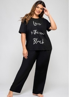Letter Print Plus Size Round Neck Loungewear Set