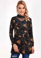 Long Sleeve Printed Lace Stitching T Shirt