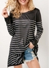 Long Sleeve Striped Round Neck Black T Shirt