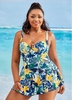 Open Back Printed Plus Size One Piece Swimwear