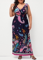 Paisley Print Multi Color Plus Size Maxi Dress