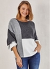 Patchwork Lantern Sleeve Round Neck Sweater