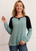 Patchwork Round Neck Long Sleeve T Shirt