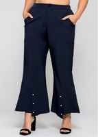 Pearl Detail High Waist Solid Plus Size Pants