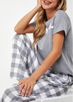Plaid Print Drawstring Waist Round Neck Loungewear Set