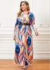 Plus Size Buckle Detail Tribal Print Maxi Dress