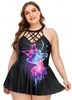 Plus Size Butterfly Print Swimdress and Shorts