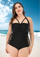 Plus Size Halter Lace Up One Piece Swimwear