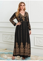 Plus Size Long Sleeve Retro Print Maxi Dress