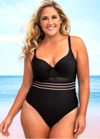 Plus Size Mesh Stitching Tie Back One Piece Swimwear