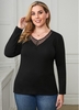 Plus Size Mesh Stitching V Neck T Shirt