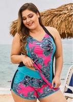 Plus Size Multi Color Printed Tankini Set