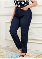 Plus Size Pocket Acid Washed Elastic Jeans