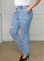 Plus Size Pocket Drawstring Waist Jeans