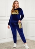 Plus Size Pocket Letter Print Velvet Sweatsuit
