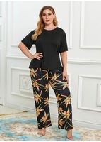 Plus Size Round Neck Printed Loungewear Set