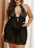 Plus Size Tie Back Lace Babydoll Set