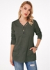 Pocket V Neck Button Detail T Shirt