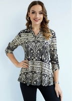 Roll Tab Sleeve Paisley Print Blouse