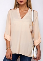 Roll Tab Sleeve Split Neck Blouse