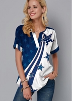 ROTITA American Flag Print Split Neck Blouse