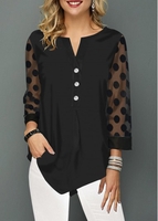 ROTITA Asymmetric Hem Button Detail Lace Panel Blouse