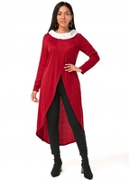 ROTITA Asymmetric Hem Long Sleeve Contrast Fur T Shirt