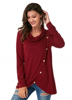 ROTITA Asymmetric Hem Plus Size Cowl Neck Tunic Top
