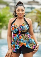 ROTITA Asymmetric Hem Plus Size Swimdress and Panty