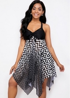 ROTITA Asymmetric Hem Strappy Back Geometric Print Swimdress and Shorts