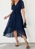 ROTITA Belted Chiffon Cut Flowers Navy Blue Dress
