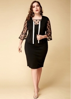 ROTITA Black Plus Size Mesh Panel Two Piece Dress