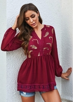 ROTITA Boho Vibe Paisley Lantern Sleeve Lace Stitching Blouse