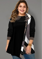 ROTITA Button Detail Asymmetric Hem Contrast Tunic Top