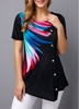 ROTITA Button Detail Asymmetric Hem Printed T Shirt