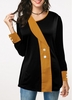 ROTITA Button Detail Asymmetric Neckline Contrast Panel T Shirt