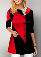 ROTITA Button Detail Contrast Long Sleeve Tunic Top