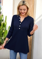 ROTITA Button Detail Contrast Split Neck Tunic Top