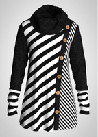 ROTITA Button Detail Cowl Neck Striped Tunic Top