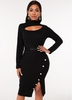 ROTITA Button Detail Cutout Side Slit Bodycon Dress