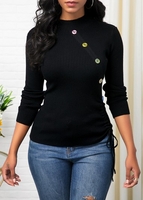 ROTITA Button Detail Drawstring Side Long Sleeve Sweater