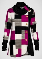 ROTITA Button Detail Geometric Print Contrast Tunic Top