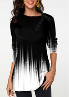 ROTITA Button Detail Long Sleeve Gradient Tunic Top