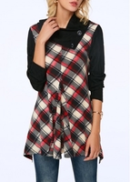 ROTITA Button Detail Plaid Print Long Sleeve Blouse