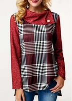 ROTITA Button Detail Plaid Print Pullover Sweatshirt