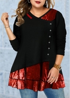 ROTITA Button Detail Plus Size Long Sleeve T Shirt