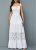 ROTITA Button Detail Ruffle Hem Lace Patchwork Dress
