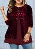 ROTITA Button Detail Sequin Panel Faux Two Piece T Shirt
