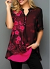 ROTITA Button Detail Split Neck Blossom Print Blouse