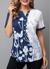 ROTITA Button Detail Split Neck Floral Print Blouse